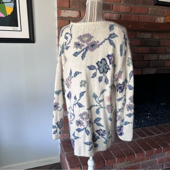 VTG Express Tricot 90s Angora Silk Floral Print Oversized Sweater Sz M - Picture 6 of 7